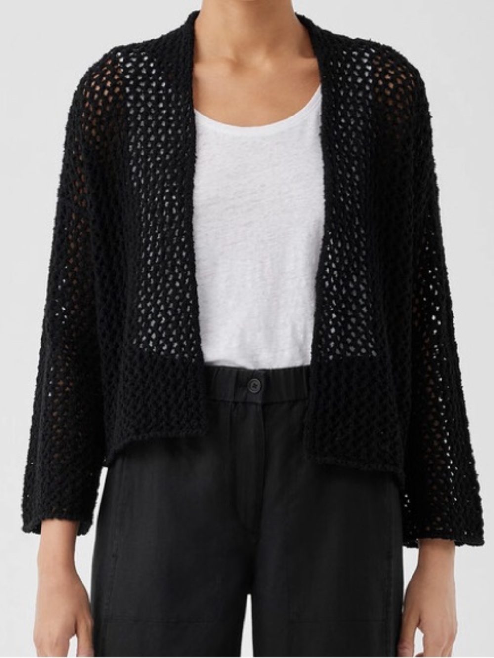 Armand & Alba Cropped Black Crochet Cardigan Sweater